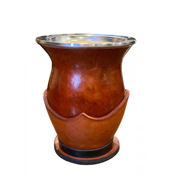 Cuia com Base de couro e Bocal de Inox