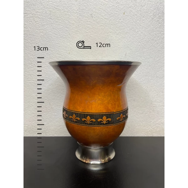 Cuia Pé e Bocal de INOX com faixa de flor de lis.