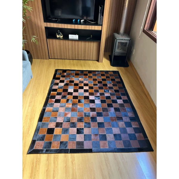 Tapete 1,5mx2,0m Marrom/Preto Xadrez