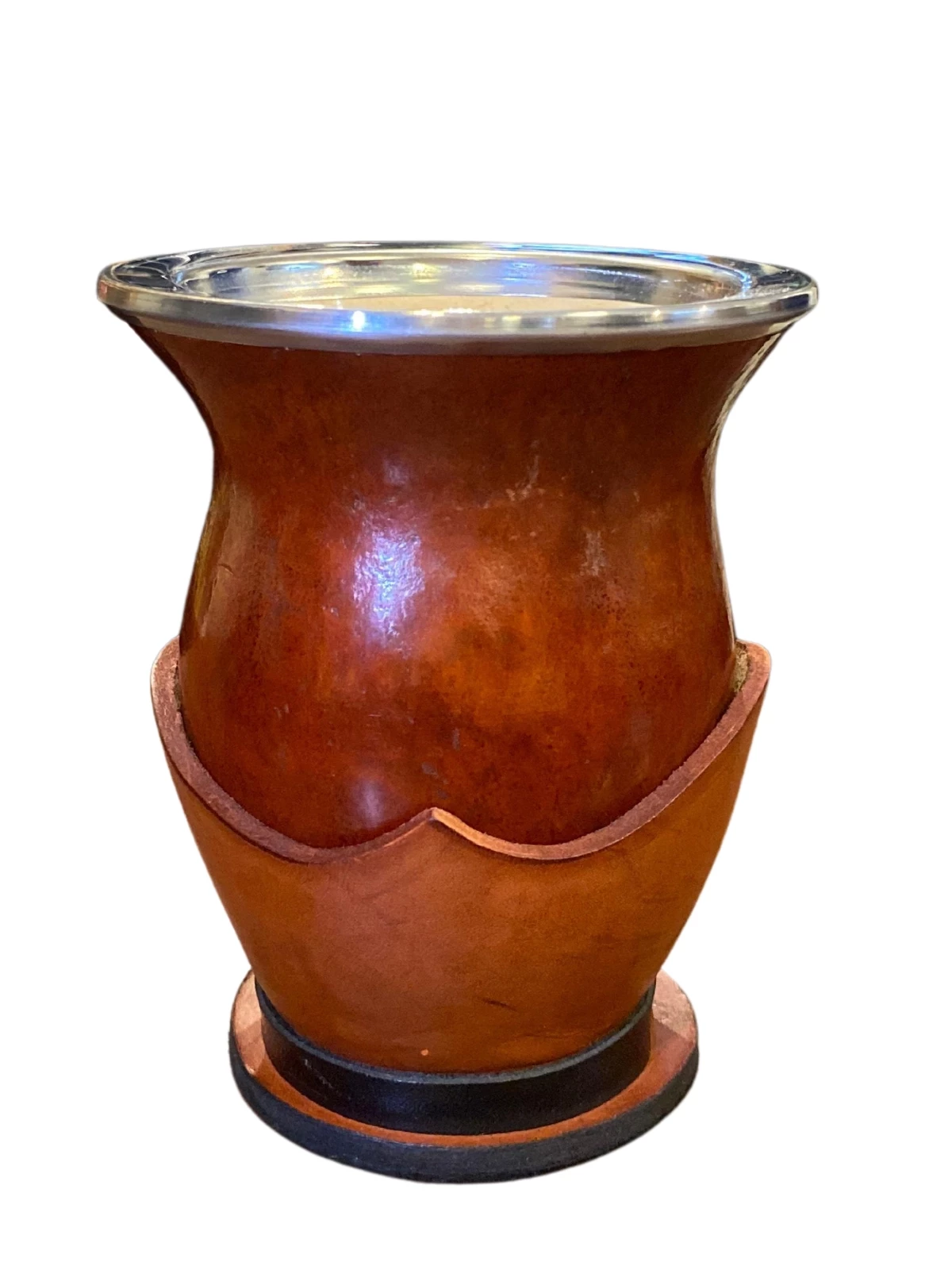 Cuia com Base de couro e Bocal de Inox